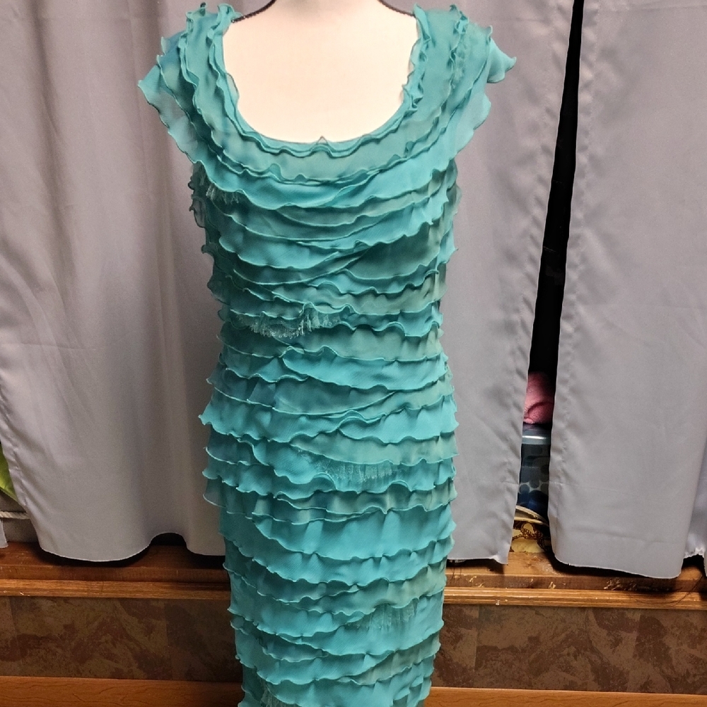 Tadashi Shoji Teal Layered Midi Dress
